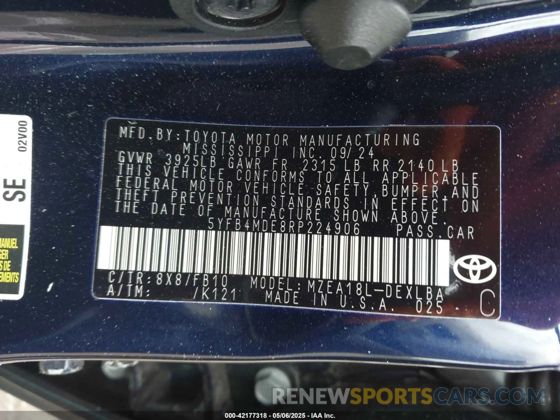 9 Photograph of a damaged car 5YFB4MDE8RP224906 TOYOTA COROLLA 2024