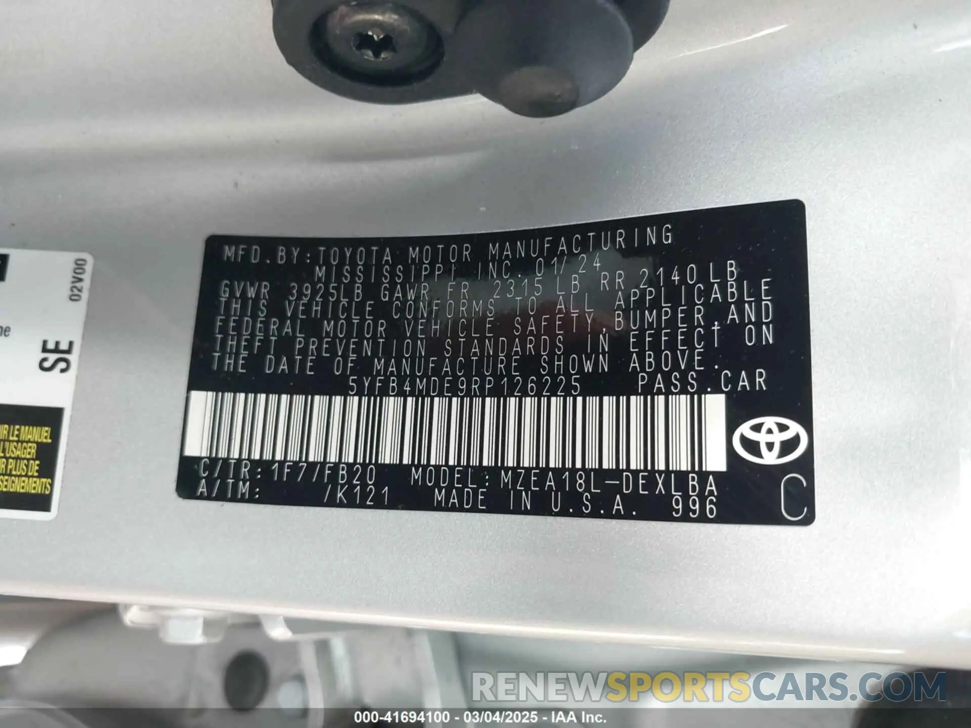 9 Фотография поврежденного автомобиля 5YFB4MDE9RP126225 TOYOTA COROLLA 2024