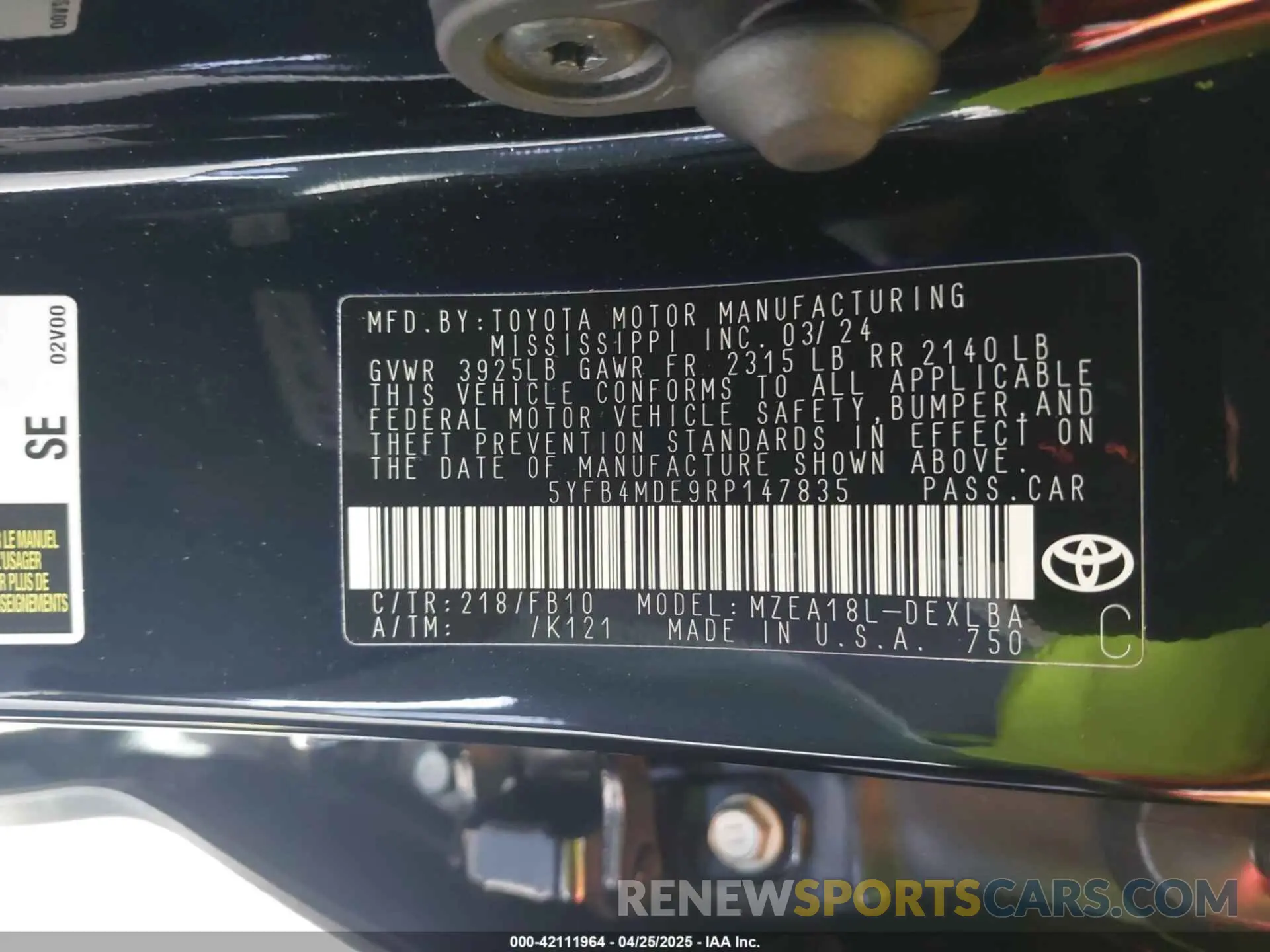 9 Photograph of a damaged car 5YFB4MDE9RP147835 TOYOTA COROLLA 2024
