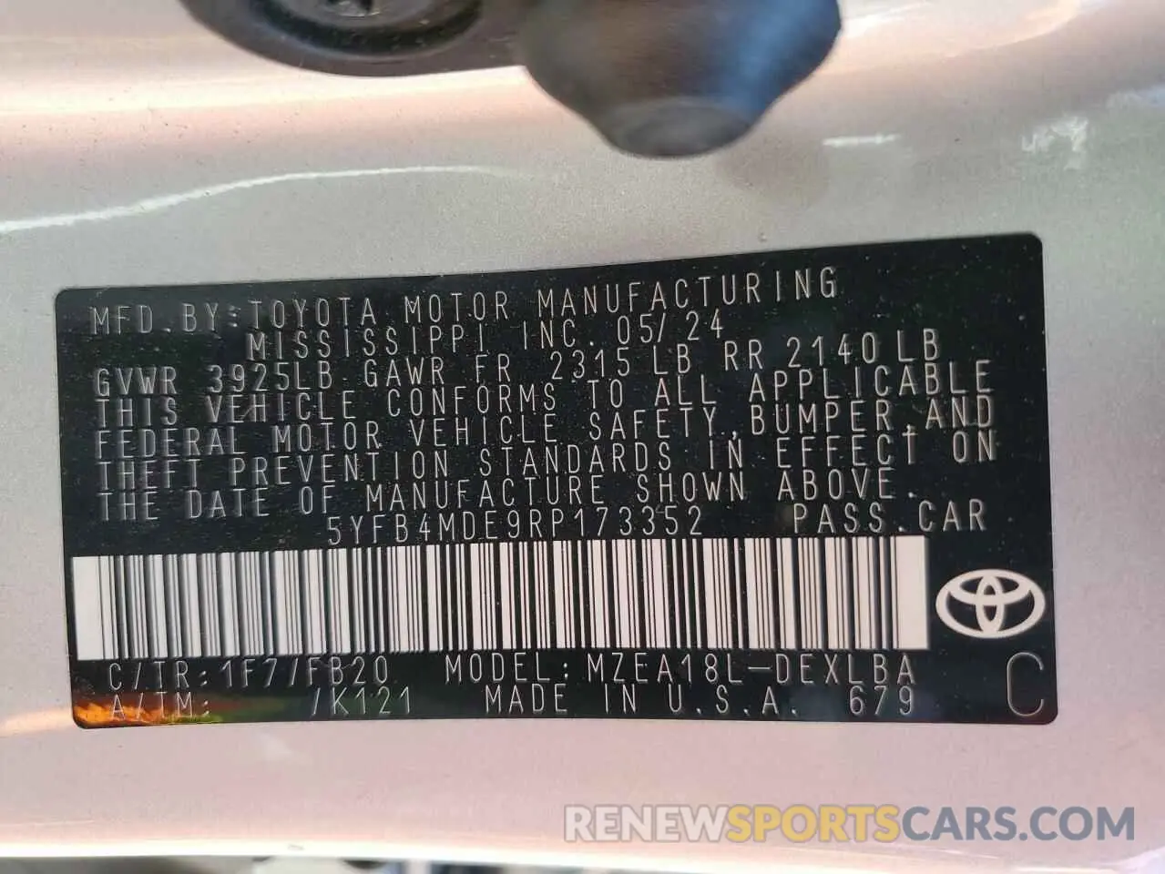 14 Photograph of a damaged car 5YFB4MDE9RP173352 TOYOTA COROLLA 2024