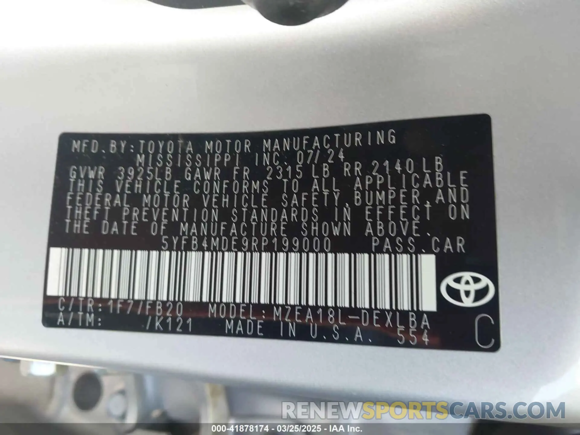 9 Фотография поврежденного автомобиля 5YFB4MDE9RP199000 TOYOTA COROLLA 2024