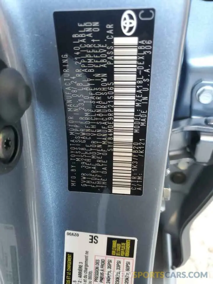 12 Фотография поврежденного автомобиля 5YFB4MDE9RP215065 TOYOTA COROLLA 2024