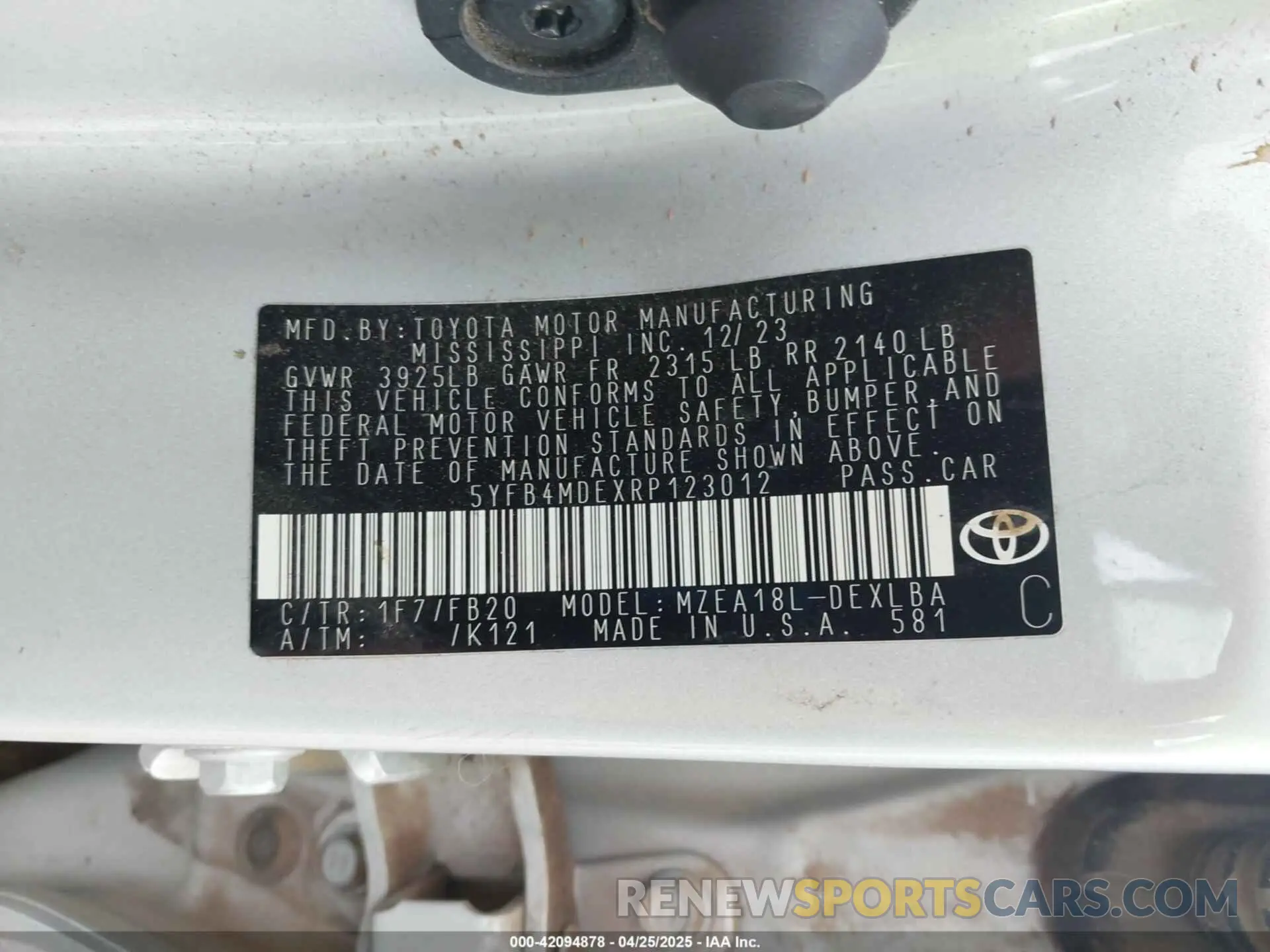 9 Фотография поврежденного автомобиля 5YFB4MDEXRP123012 TOYOTA COROLLA 2024