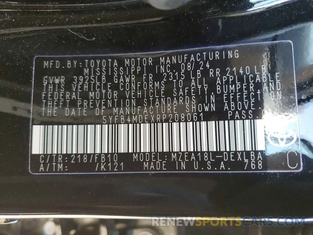 12 Фотография поврежденного автомобиля 5YFB4MDEXRP208061 TOYOTA COROLLA 2024