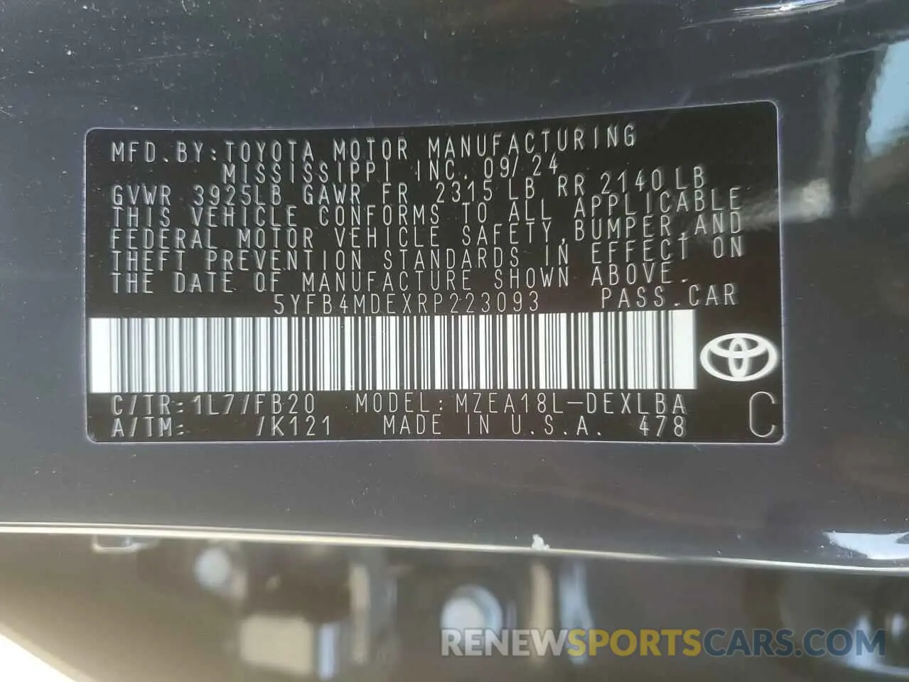13 Фотография поврежденного автомобиля 5YFB4MDEXRP223093 TOYOTA COROLLA 2024