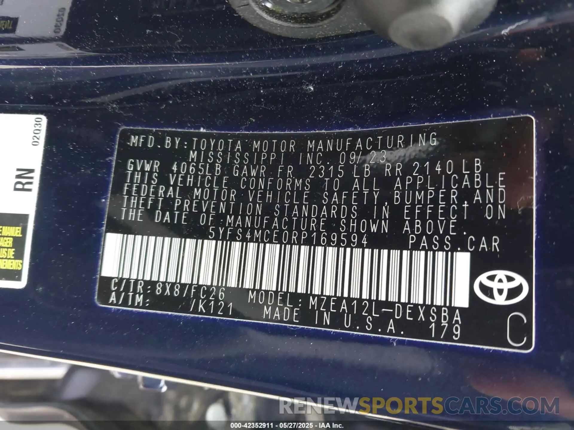 9 Photograph of a damaged car 5YFS4MCE0RP169594 TOYOTA COROLLA 2024