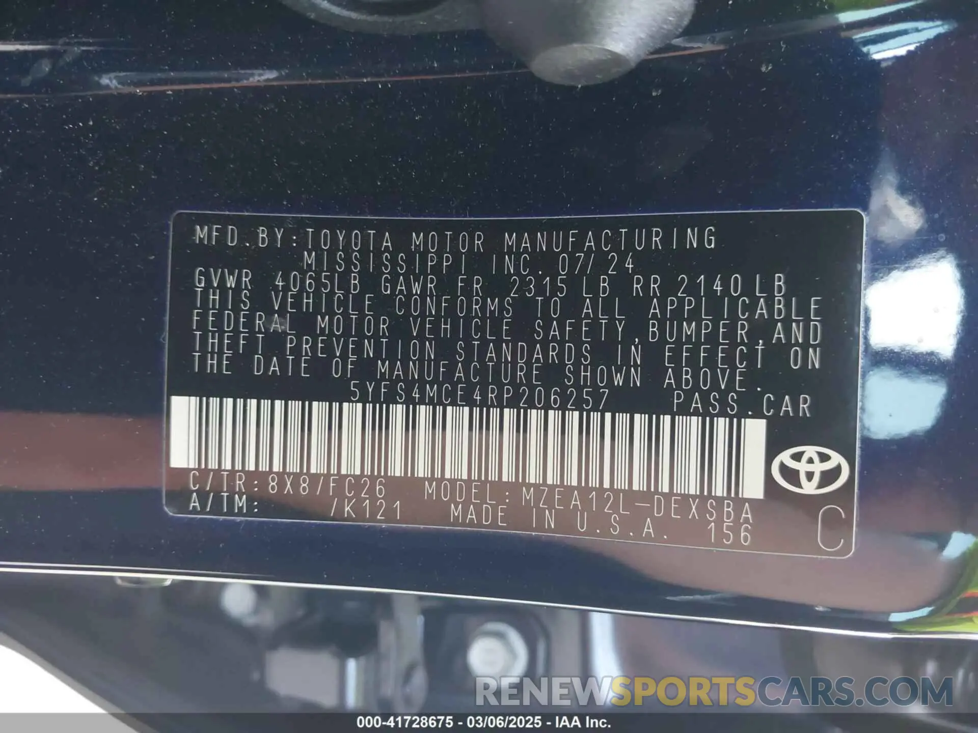 9 Photograph of a damaged car 5YFS4MCE4RP206257 TOYOTA COROLLA 2024