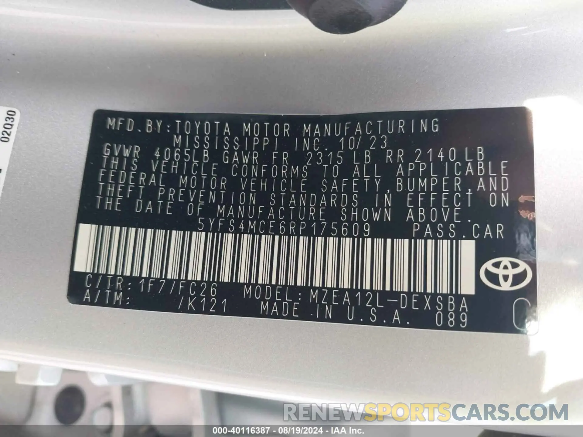 9 Фотография поврежденного автомобиля 5YFS4MCE6RP175609 TOYOTA COROLLA 2024