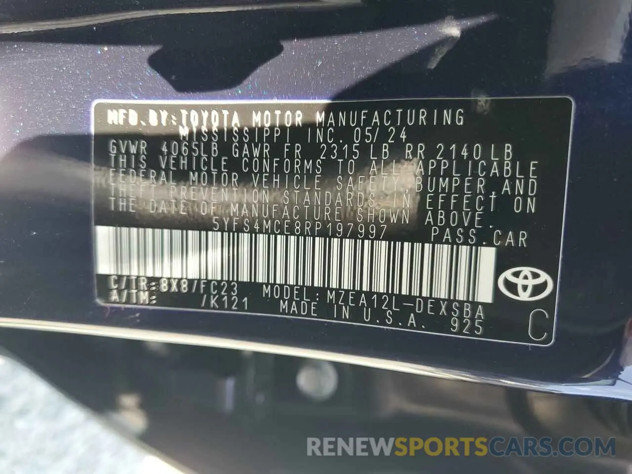 12 Фотография поврежденного автомобиля 5YFS4MCE8RP197997 TOYOTA COROLLA 2024
