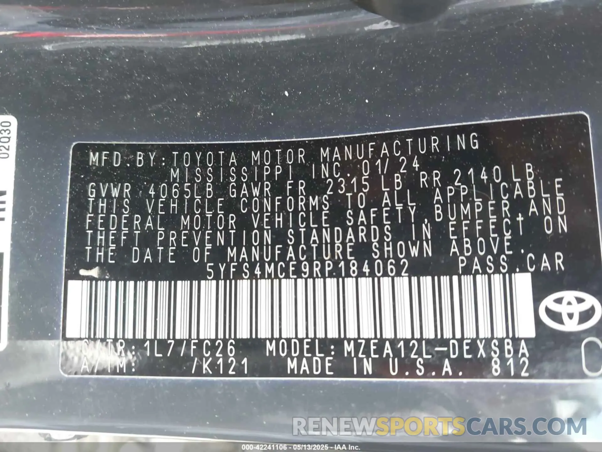 9 Фотография поврежденного автомобиля 5YFS4MCE9RP184062 TOYOTA COROLLA 2024