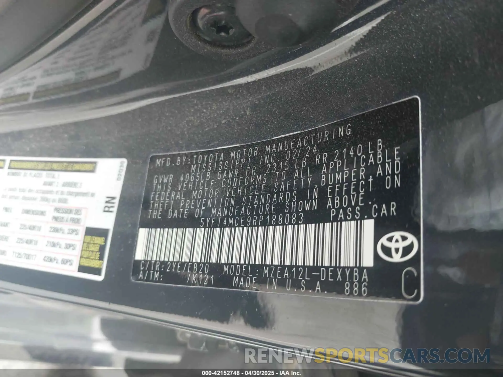 9 Фотография поврежденного автомобиля 5YFT4MCE9RP188083 TOYOTA COROLLA 2024