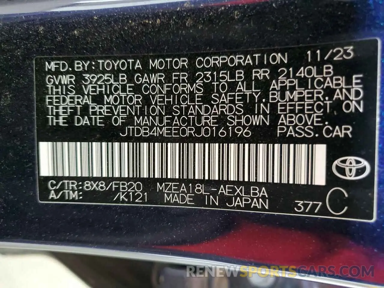 12 Фотография поврежденного автомобиля JTDB4MEE0RJ016196 TOYOTA COROLLA 2024