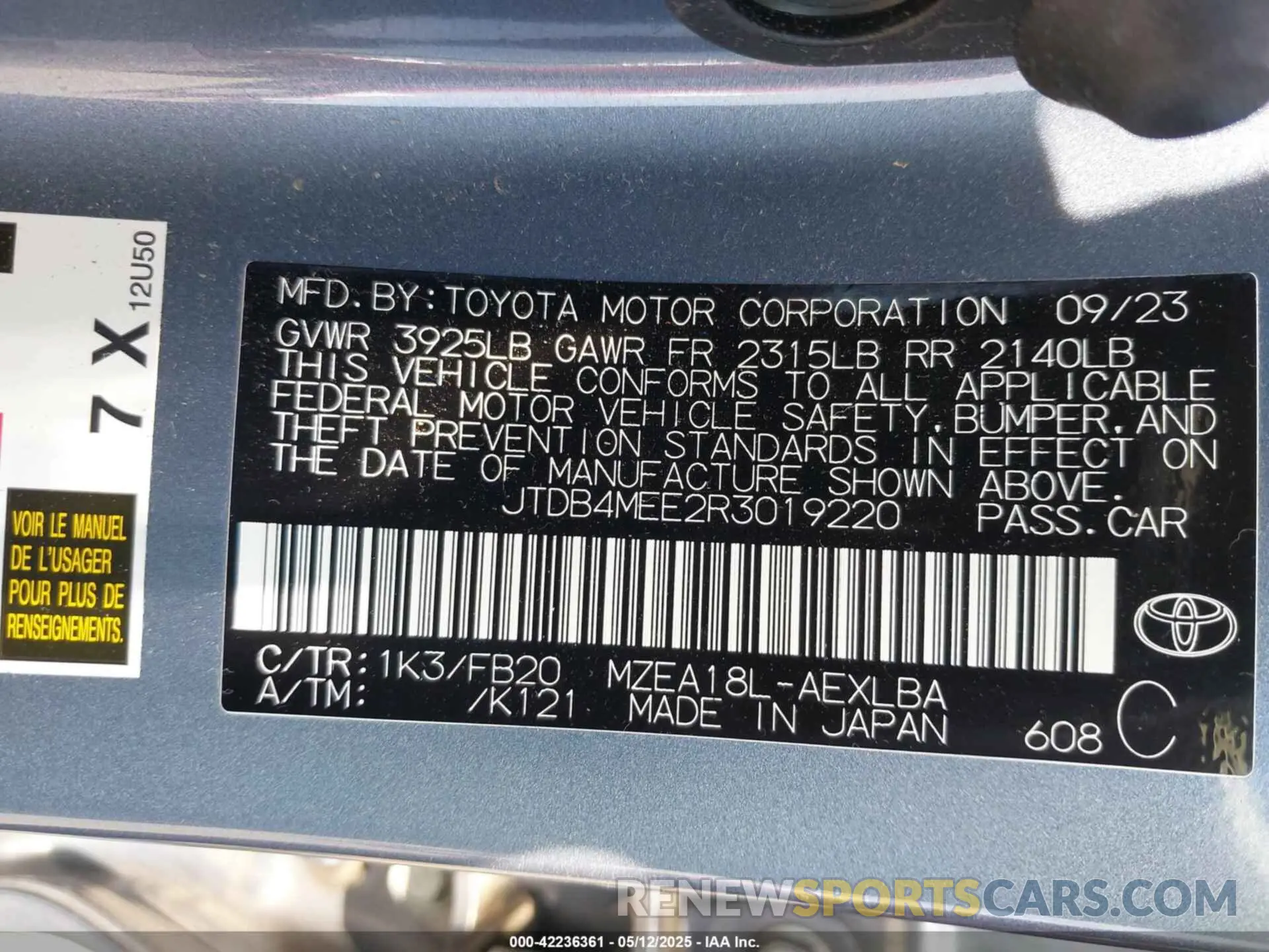 9 Photograph of a damaged car JTDB4MEE2R3019220 TOYOTA COROLLA 2024