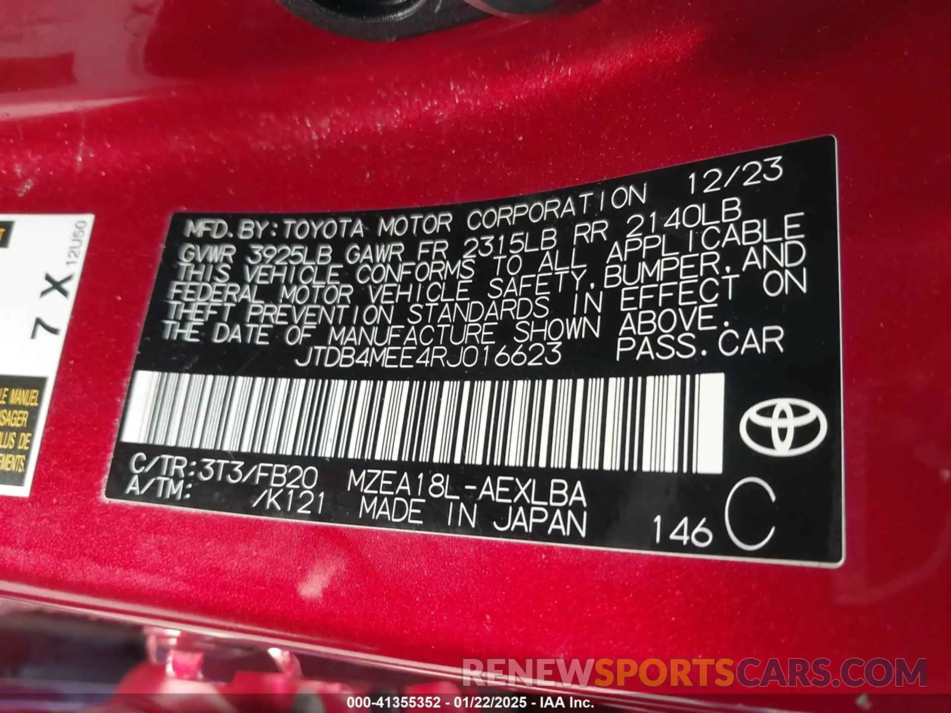9 Photograph of a damaged car JTDB4MEE4RJ016623 TOYOTA COROLLA 2024