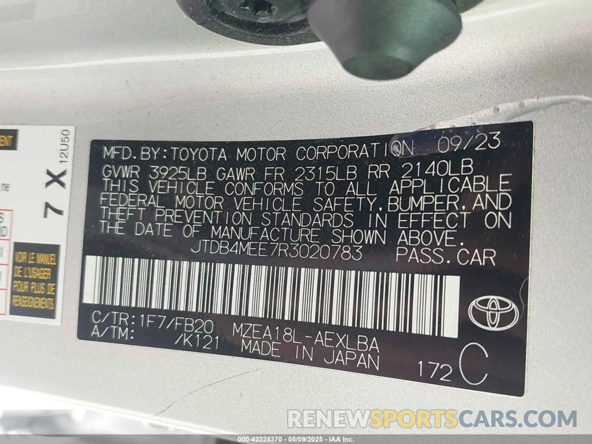 9 Фотография поврежденного автомобиля JTDB4MEE7R3020783 TOYOTA COROLLA 2024