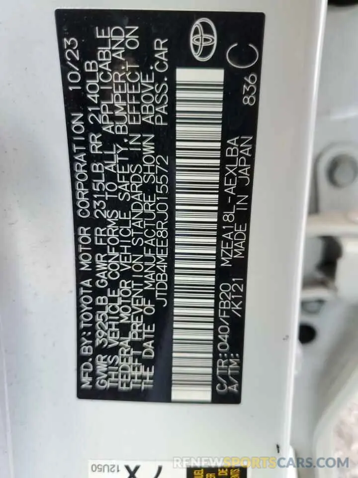 13 Фотография поврежденного автомобиля JTDB4MEE8RJ015572 TOYOTA COROLLA 2024