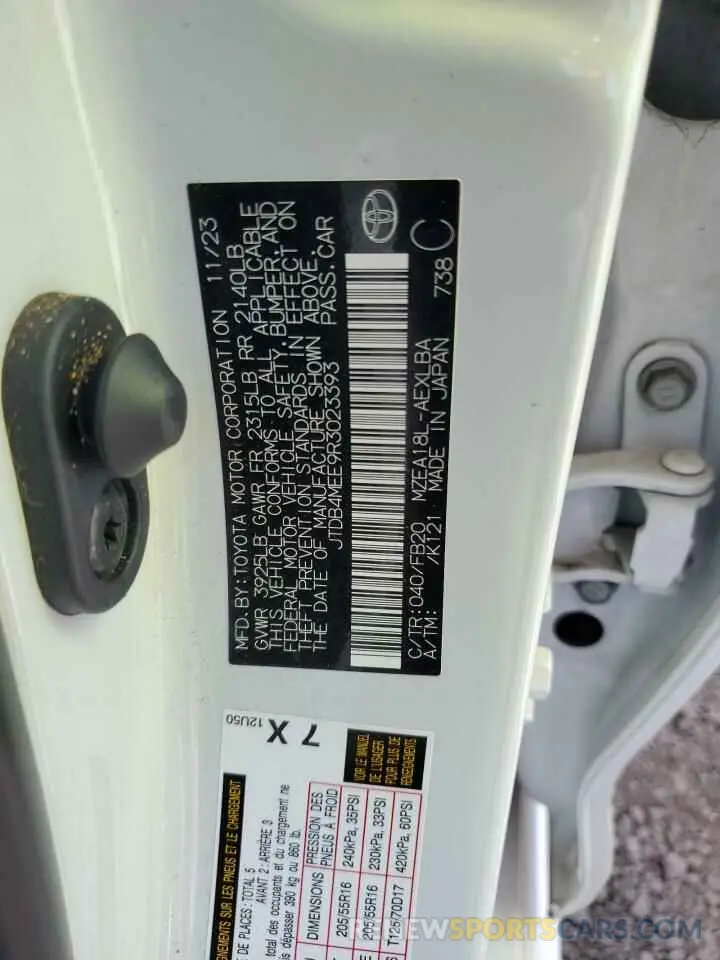 12 Photograph of a damaged car JTDB4MEE9R3023393 TOYOTA COROLLA 2024