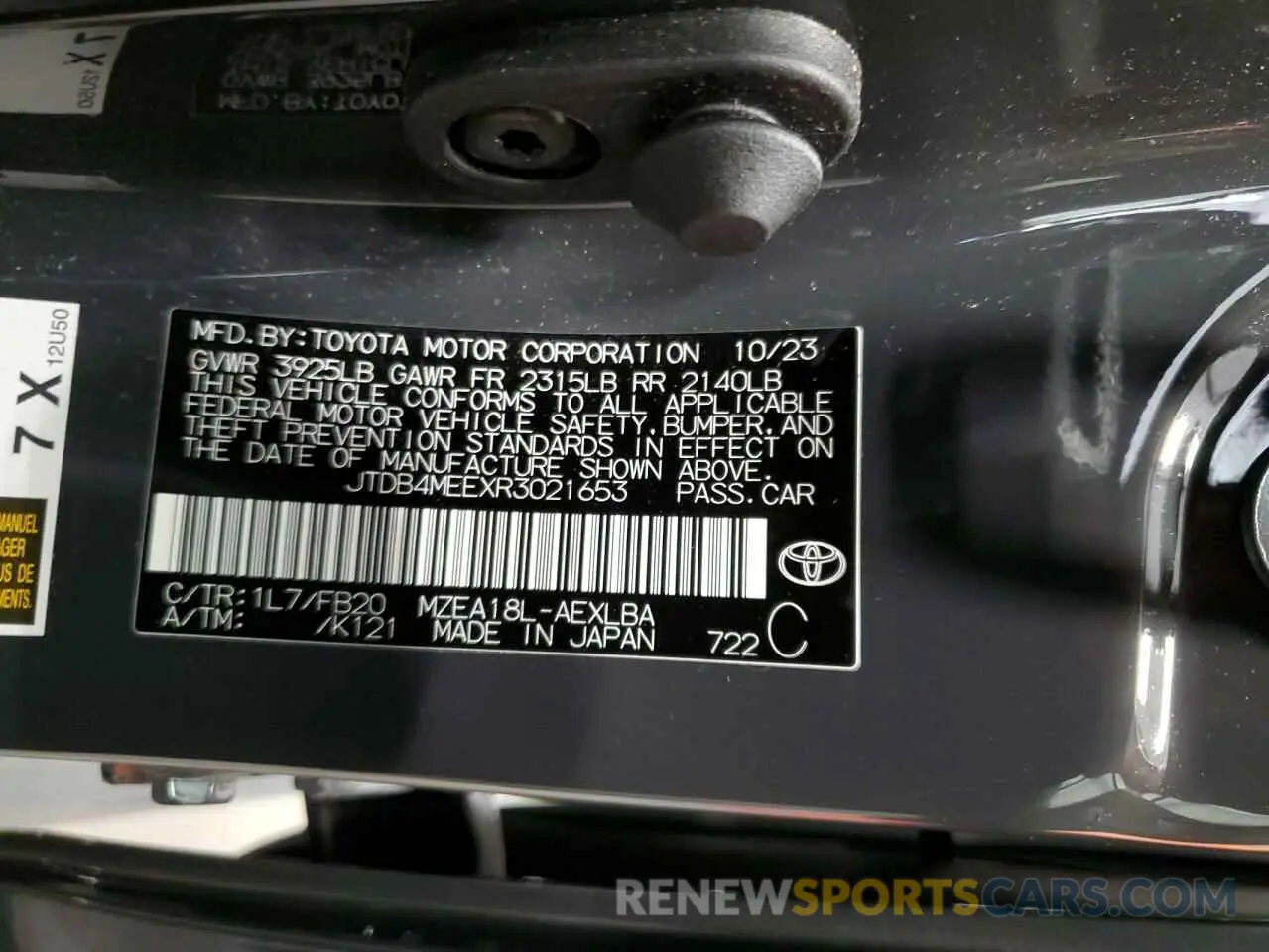 12 Фотография поврежденного автомобиля JTDB4MEEXR3021653 TOYOTA COROLLA 2024