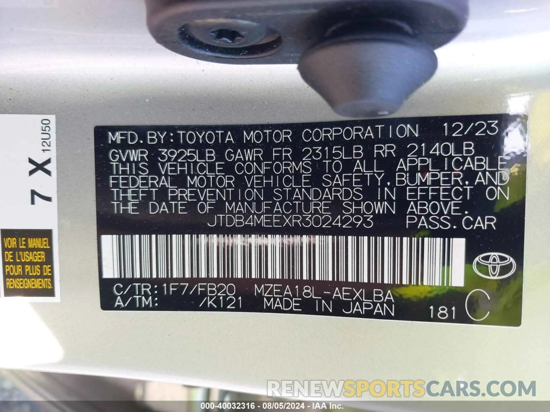 9 Фотография поврежденного автомобиля JTDB4MEEXR3024293 TOYOTA COROLLA 2024
