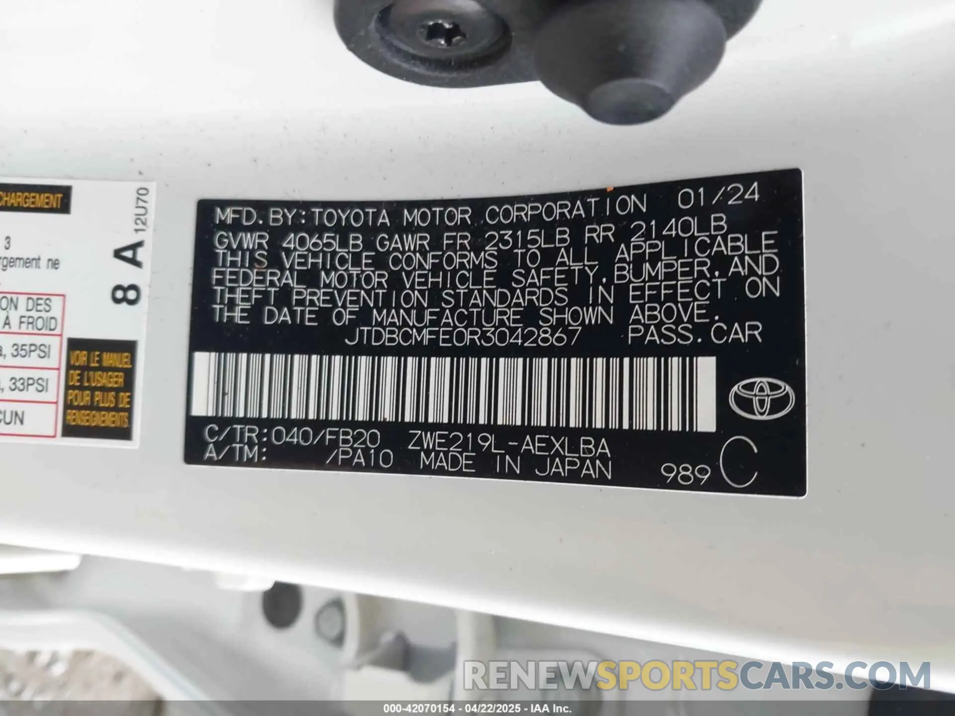 9 Фотография поврежденного автомобиля JTDBCMFE0R3042867 TOYOTA COROLLA 2024