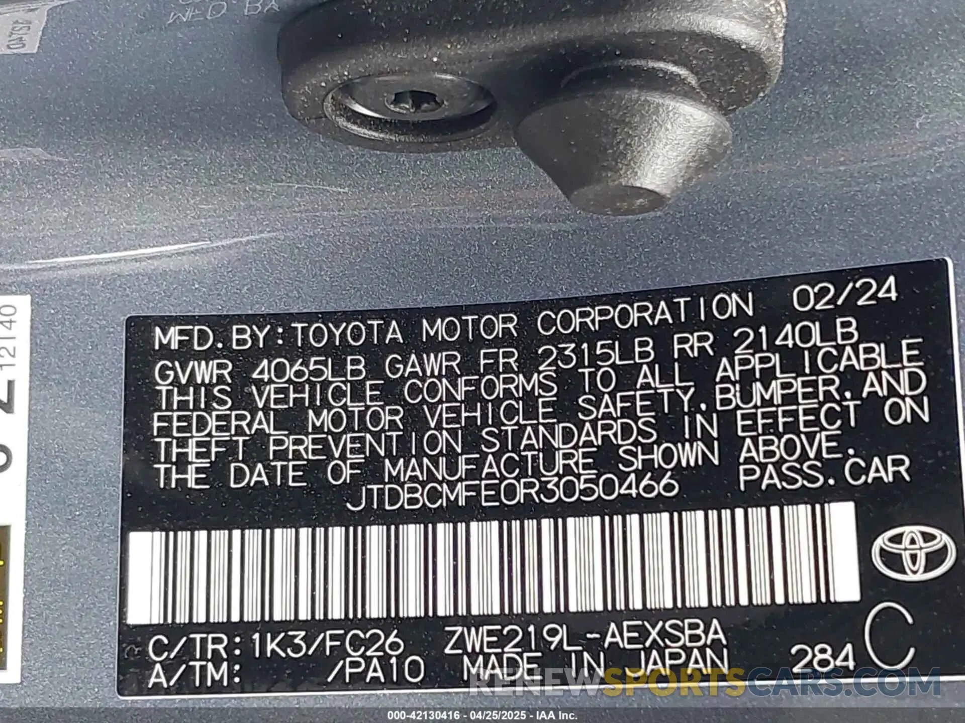 9 Фотография поврежденного автомобиля JTDBCMFE0R3050466 TOYOTA COROLLA 2024
