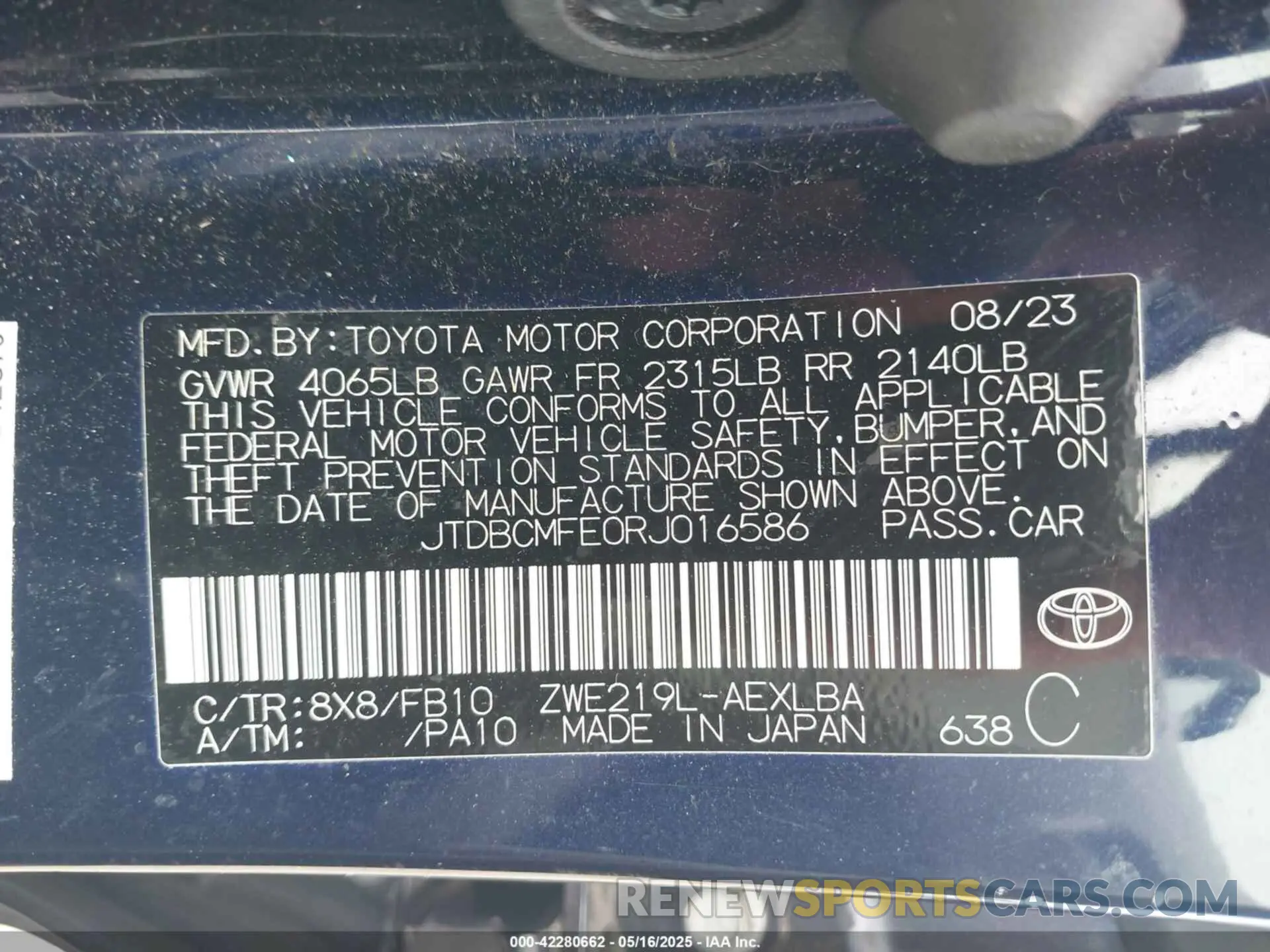 9 Фотография поврежденного автомобиля JTDBCMFE0RJ016586 TOYOTA COROLLA 2024