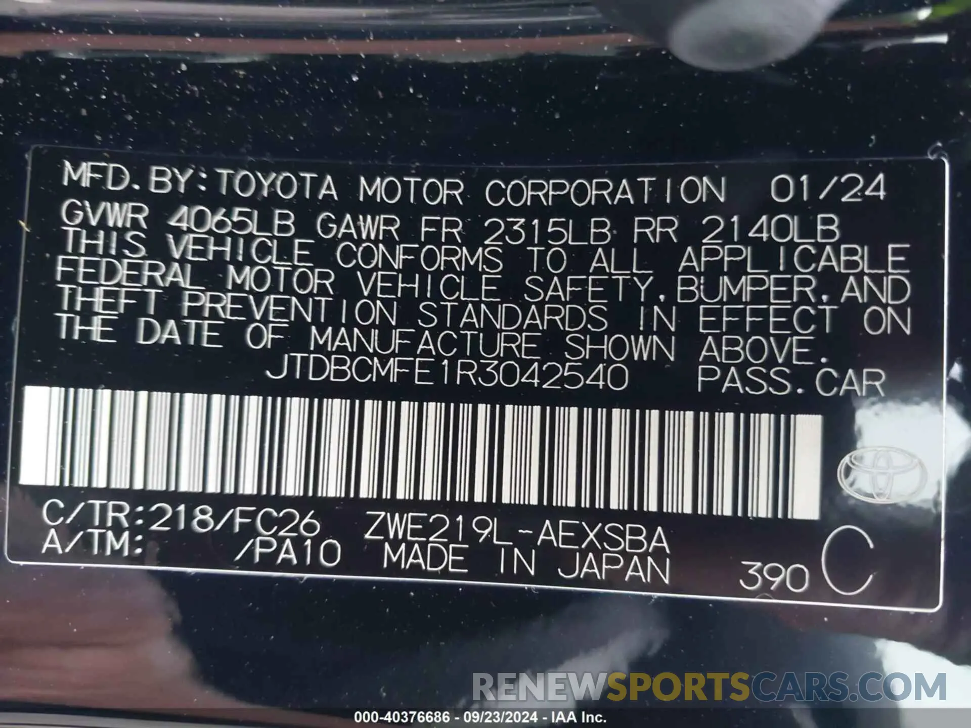 9 Фотография поврежденного автомобиля JTDBCMFE1R3042540 TOYOTA COROLLA 2024