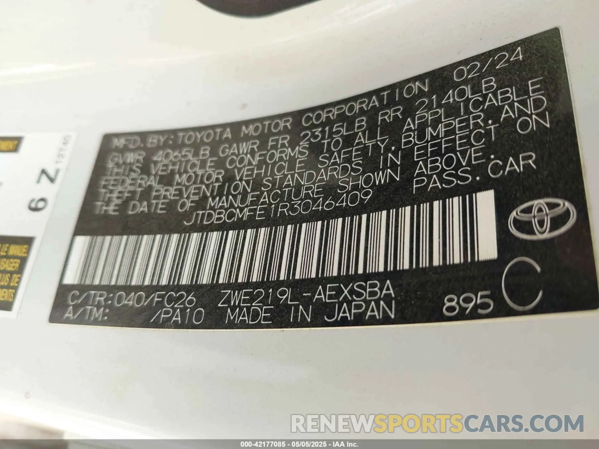 9 Фотография поврежденного автомобиля JTDBCMFE1R3046409 TOYOTA COROLLA 2024