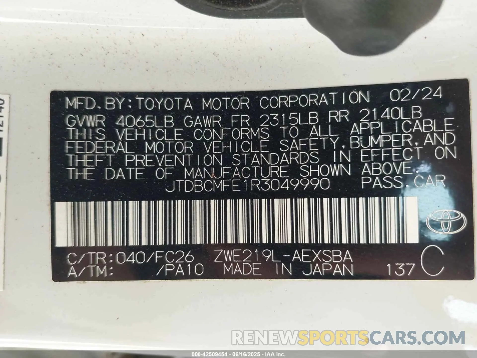 9 Фотография поврежденного автомобиля JTDBCMFE1R3049990 TOYOTA COROLLA 2024