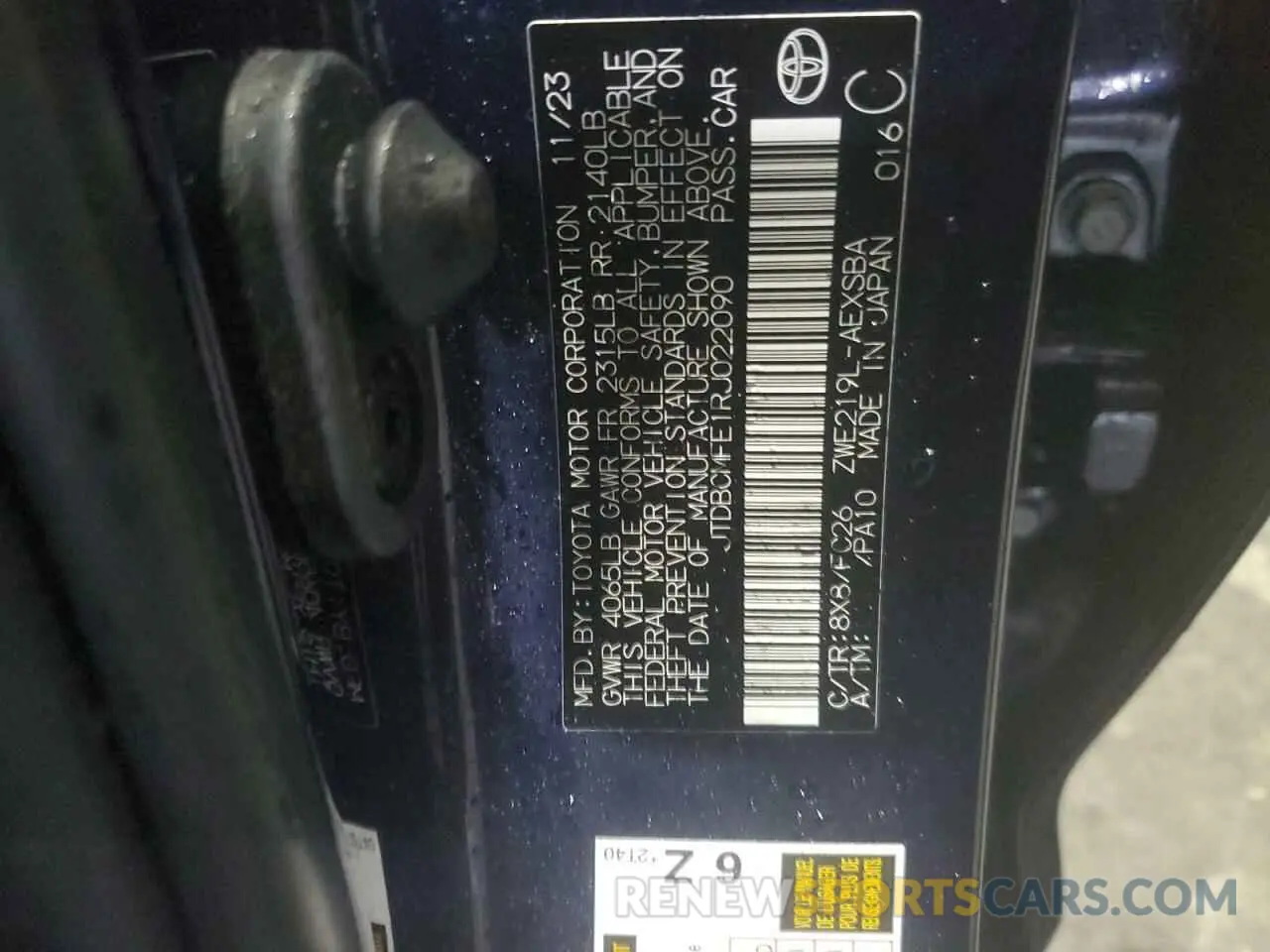 12 Фотография поврежденного автомобиля JTDBCMFE1RJ022090 TOYOTA COROLLA 2024