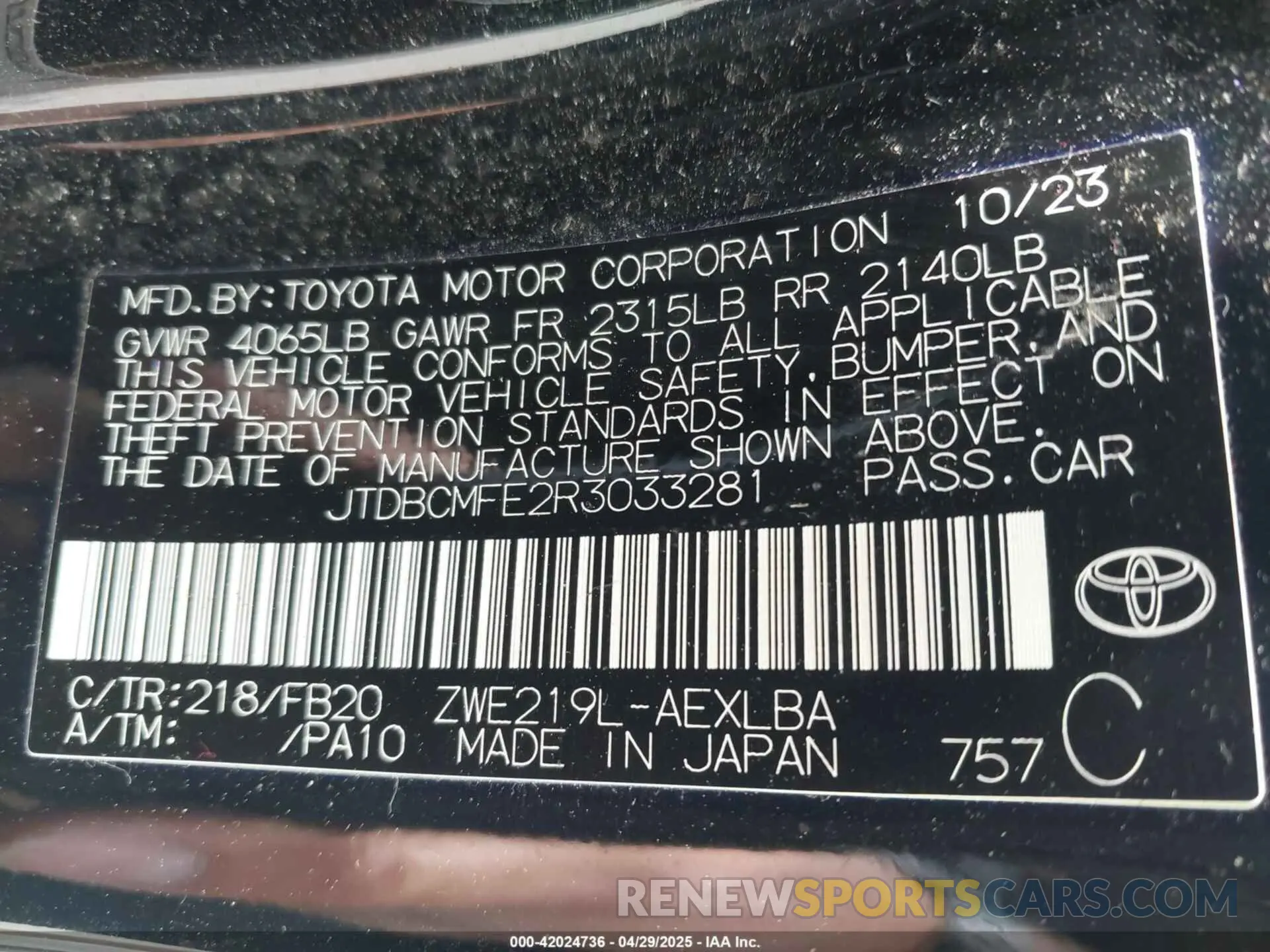 9 Photograph of a damaged car JTDBCMFE2R3033281 TOYOTA COROLLA 2024