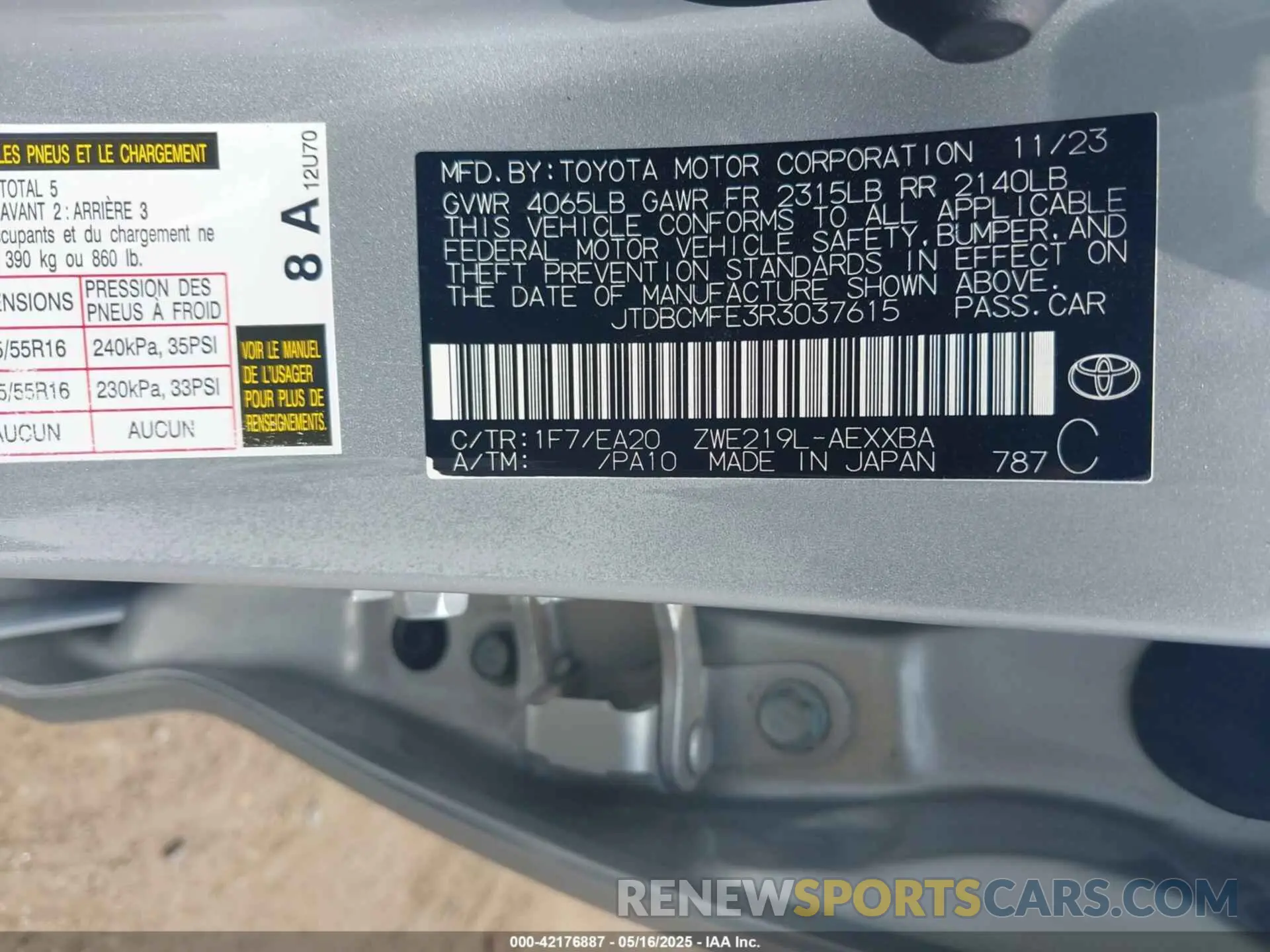 9 Фотография поврежденного автомобиля JTDBCMFE3R3037615 TOYOTA COROLLA 2024