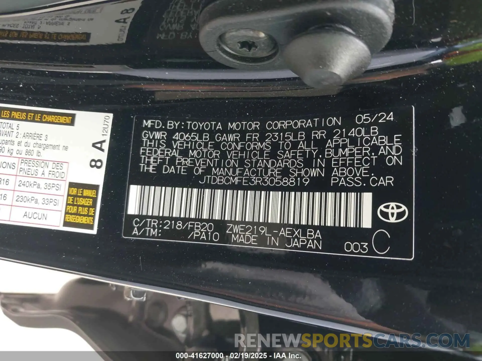 9 Фотография поврежденного автомобиля JTDBCMFE3R3058819 TOYOTA COROLLA 2024