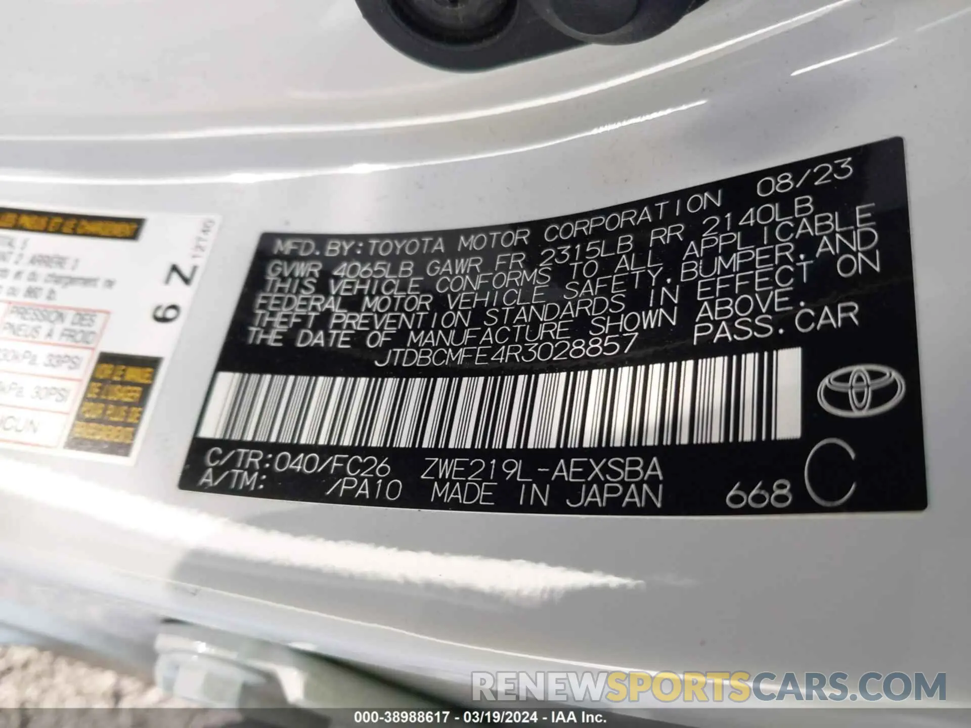 9 Фотография поврежденного автомобиля JTDBCMFE4R3028857 TOYOTA COROLLA 2024