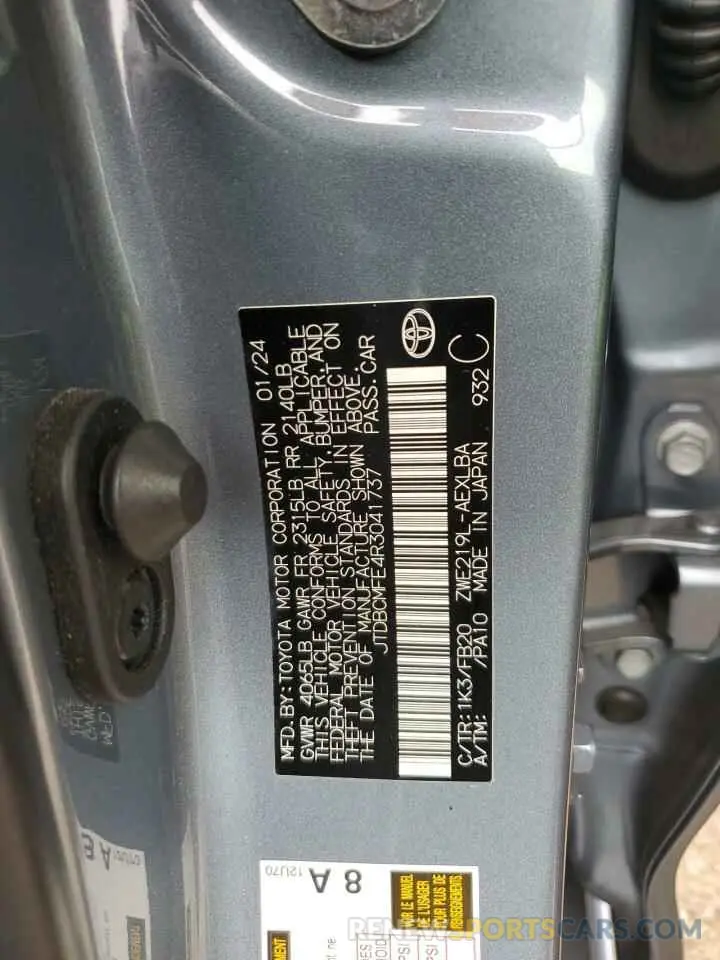 12 Photograph of a damaged car JTDBCMFE4R3041737 TOYOTA COROLLA 2024
