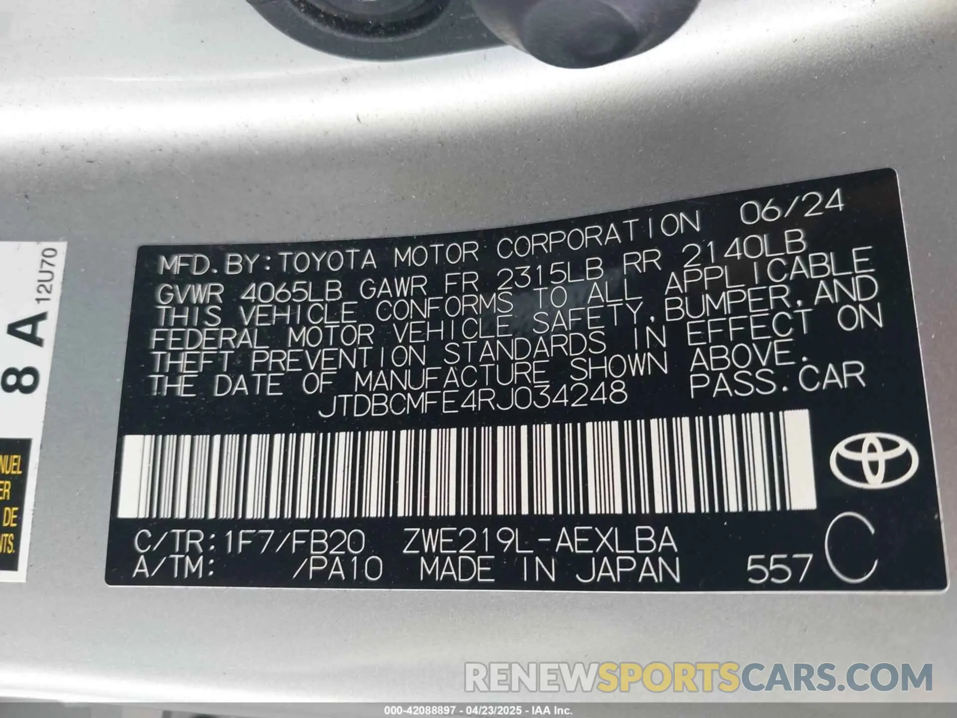 9 Фотография поврежденного автомобиля JTDBCMFE4RJ034248 TOYOTA COROLLA 2024
