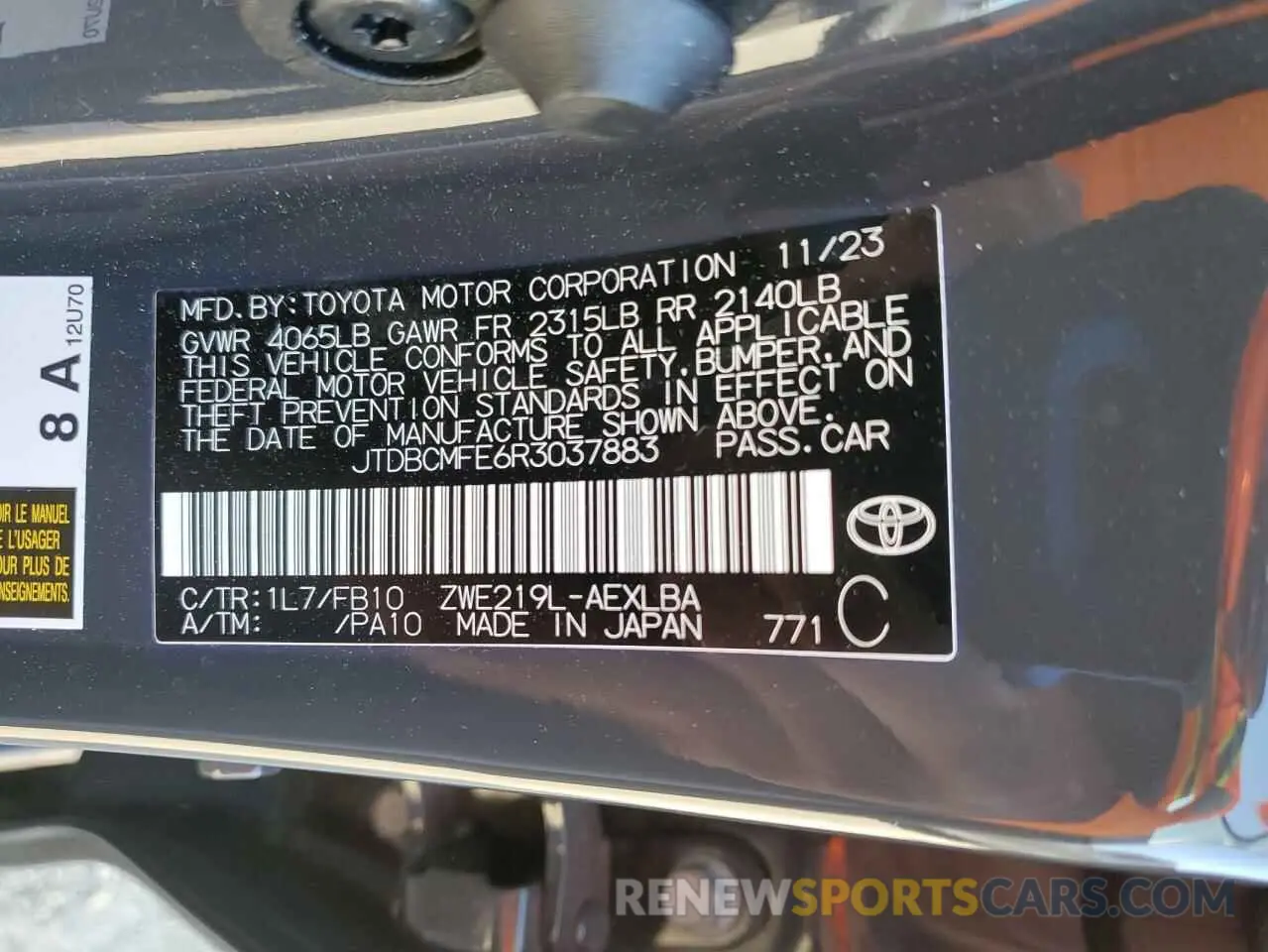 12 Фотография поврежденного автомобиля JTDBCMFE6R3037883 TOYOTA COROLLA 2024