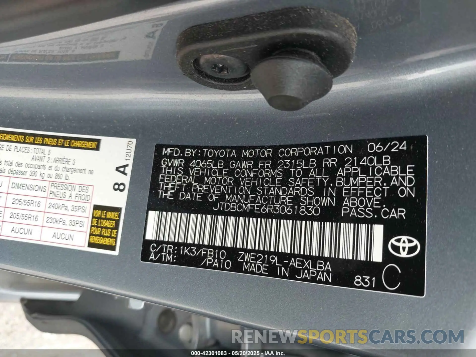 9 Photograph of a damaged car JTDBCMFE6R3061830 TOYOTA COROLLA 2024