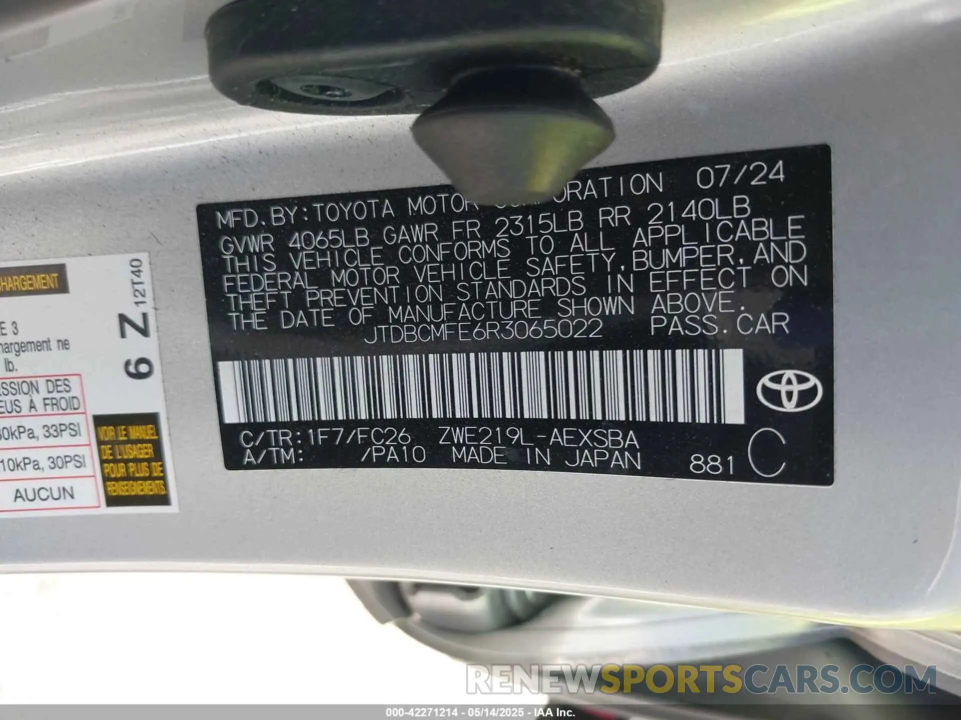 9 Фотография поврежденного автомобиля JTDBCMFE6R3065022 TOYOTA COROLLA 2024