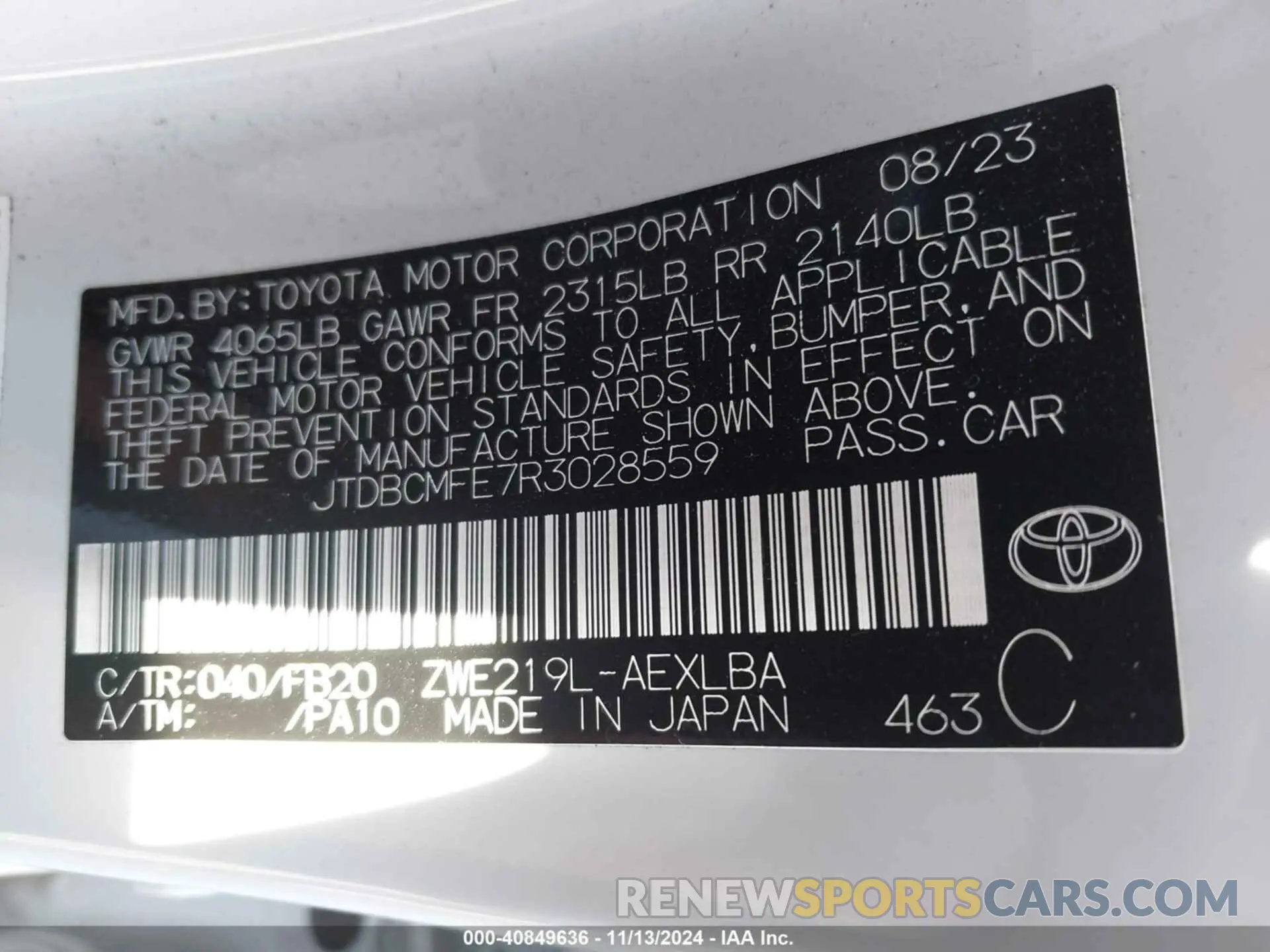 9 Photograph of a damaged car JTDBCMFE7R3028559 TOYOTA COROLLA 2024