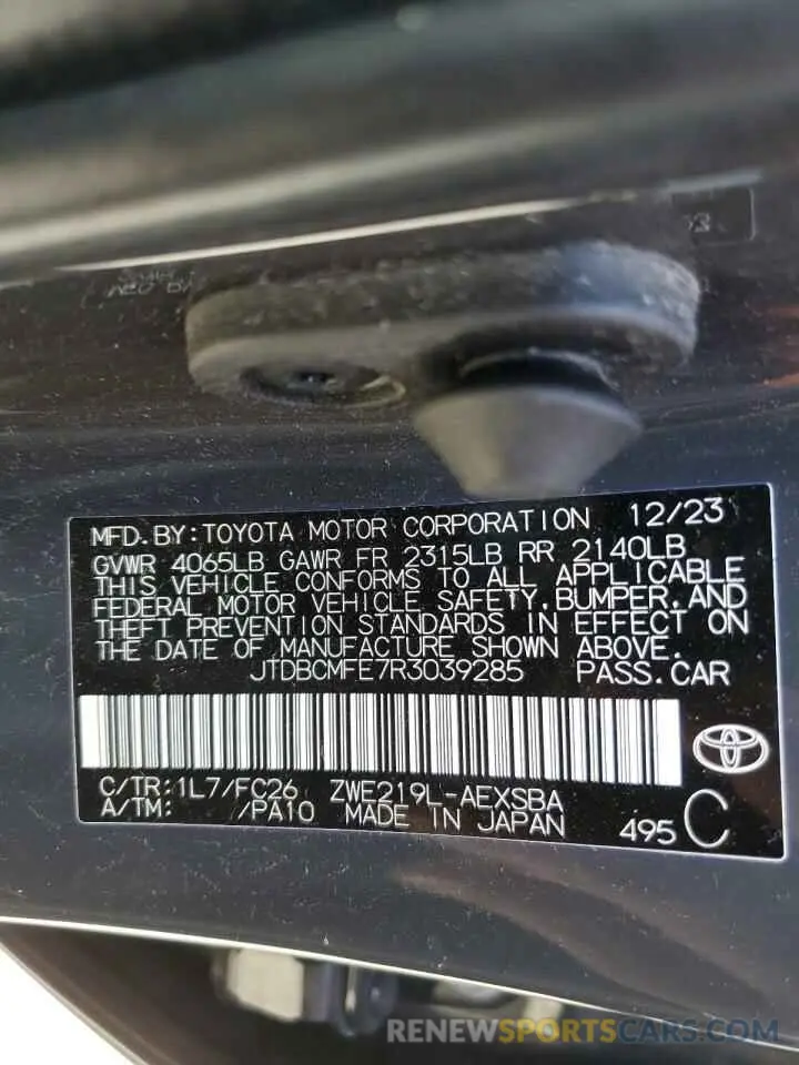 13 Фотография поврежденного автомобиля JTDBCMFE7R3039285 TOYOTA COROLLA 2024
