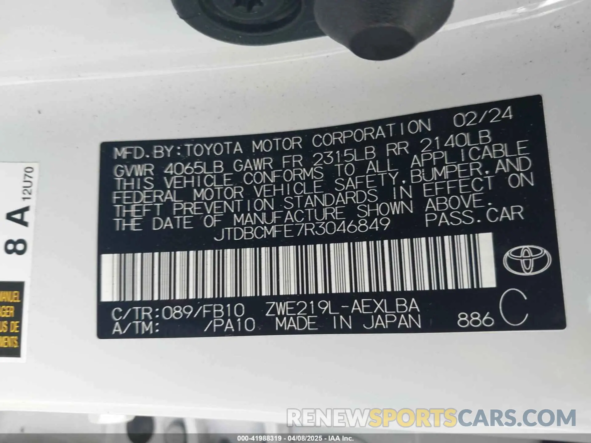 9 Photograph of a damaged car JTDBCMFE7R3046849 TOYOTA COROLLA 2024