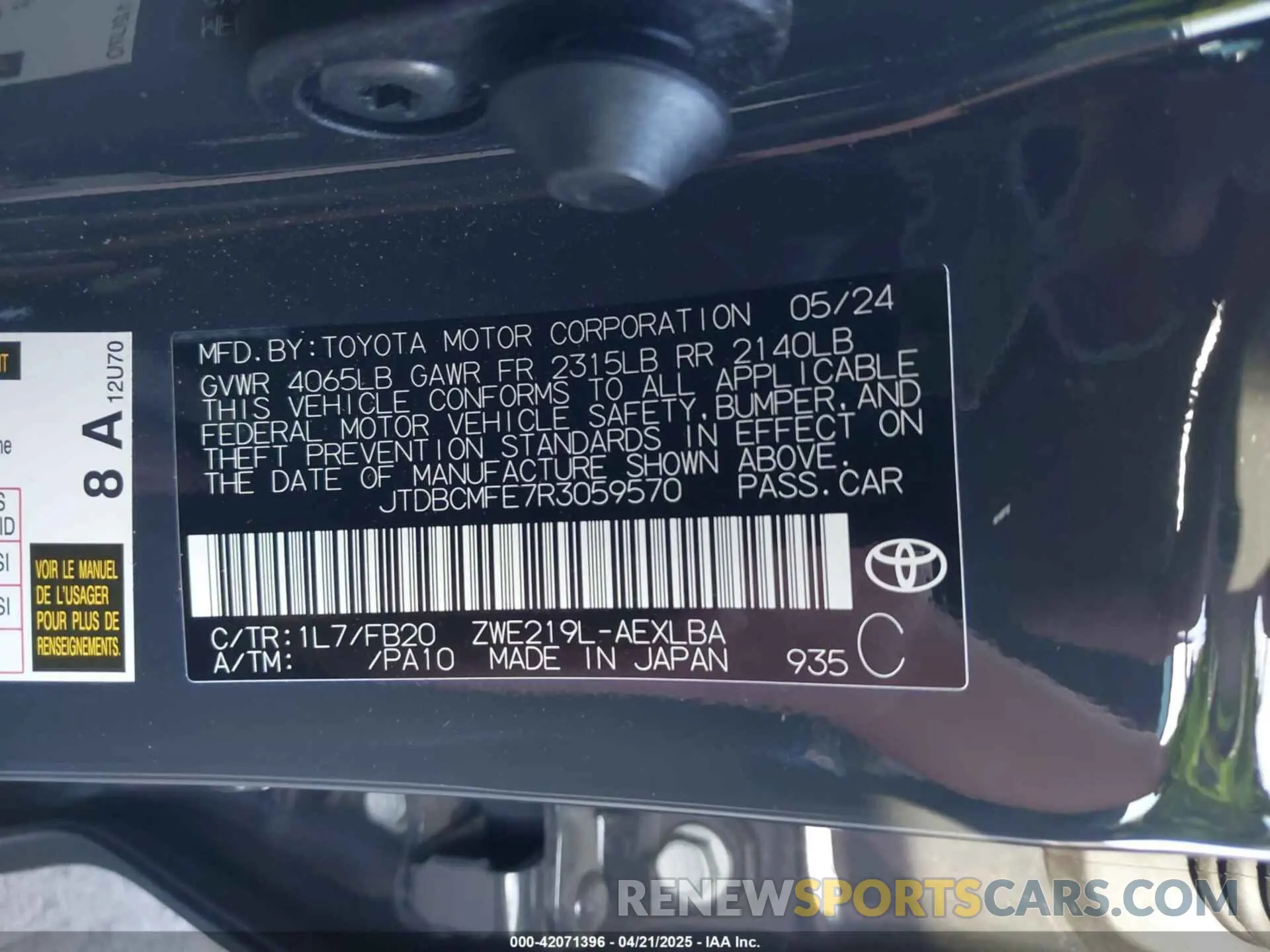 9 Photograph of a damaged car JTDBCMFE7R3059570 TOYOTA COROLLA 2024