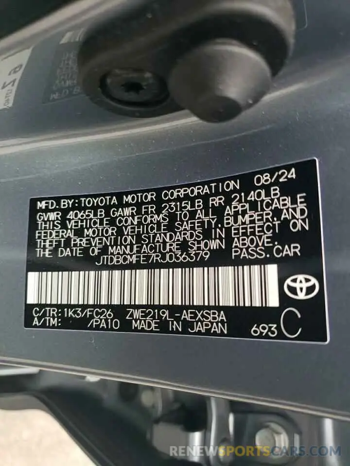 12 Фотография поврежденного автомобиля JTDBCMFE7RJ036379 TOYOTA COROLLA 2024