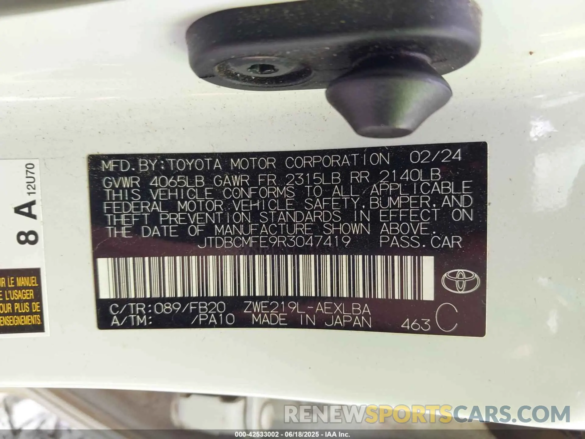 9 Photograph of a damaged car JTDBCMFE9R3047419 TOYOTA COROLLA 2024