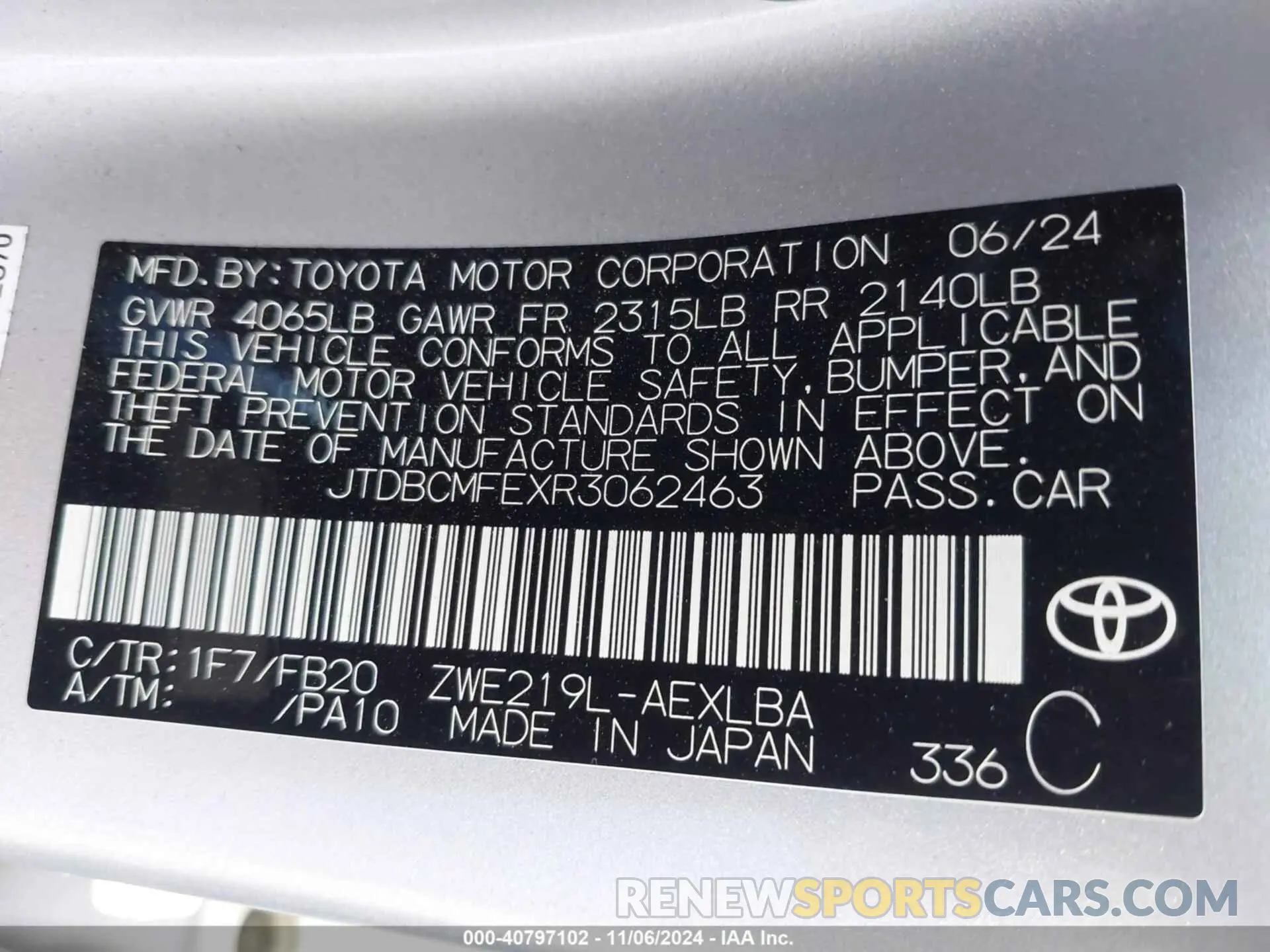 9 Photograph of a damaged car JTDBCMFEXR3062463 TOYOTA COROLLA 2024