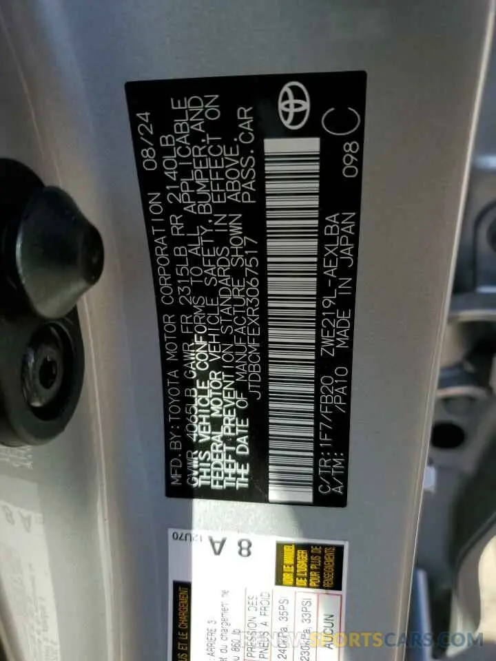 15 Фотография поврежденного автомобиля JTDBCMFEXR3067517 TOYOTA COROLLA 2024