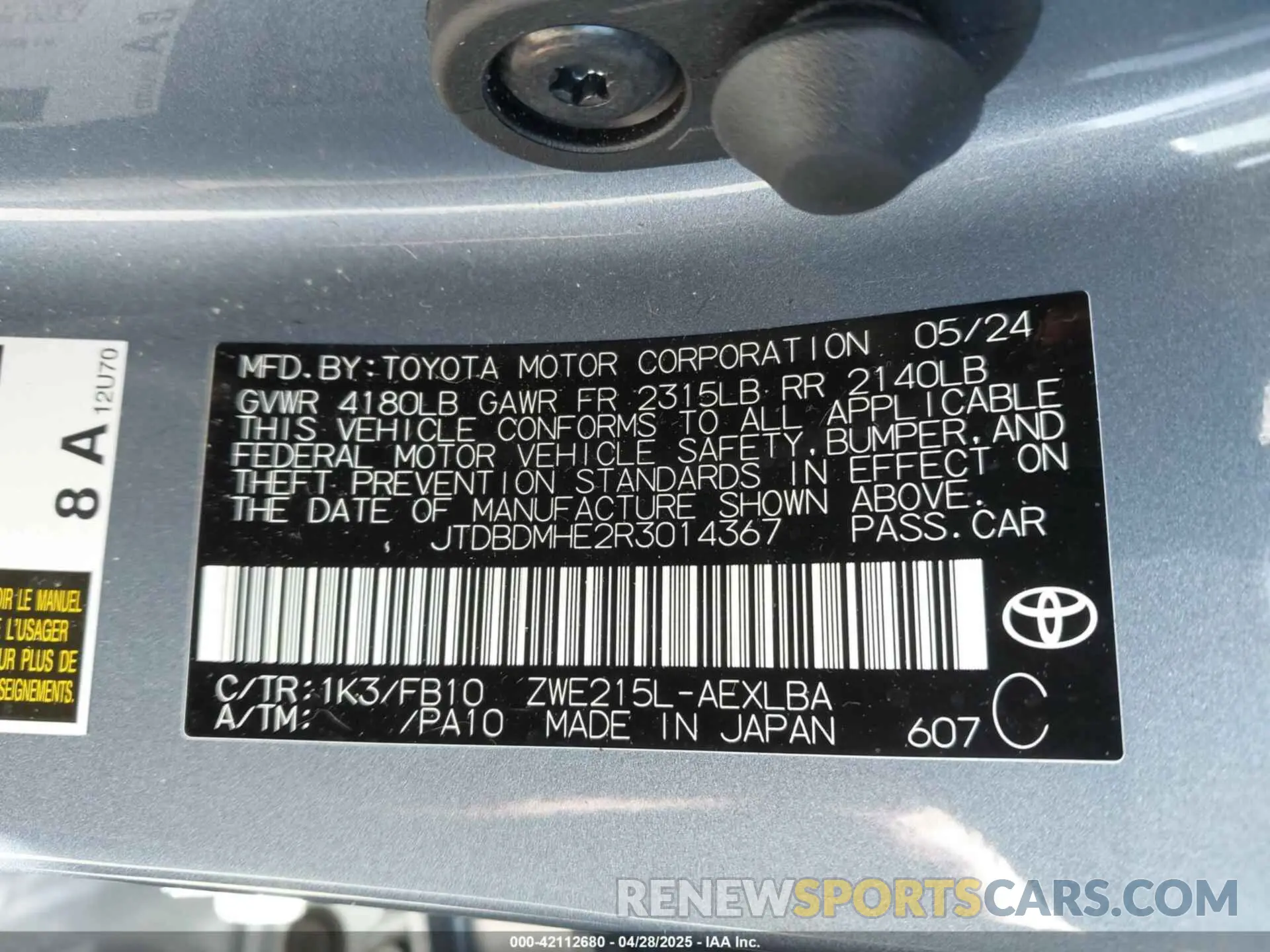 9 Photograph of a damaged car JTDBDMHE2R3014367 TOYOTA COROLLA 2024