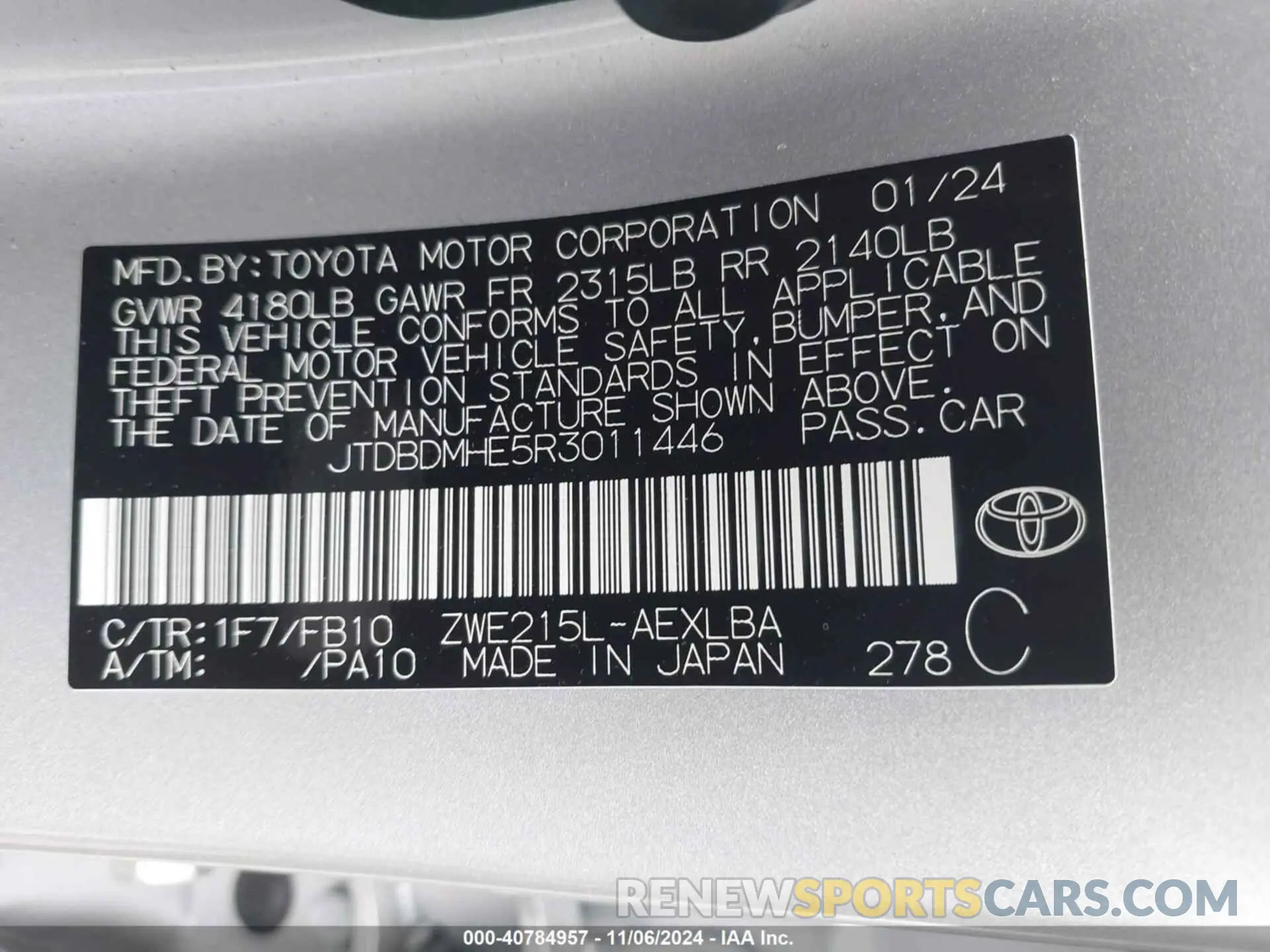 9 Фотография поврежденного автомобиля JTDBDMHE5R3011446 TOYOTA COROLLA 2024