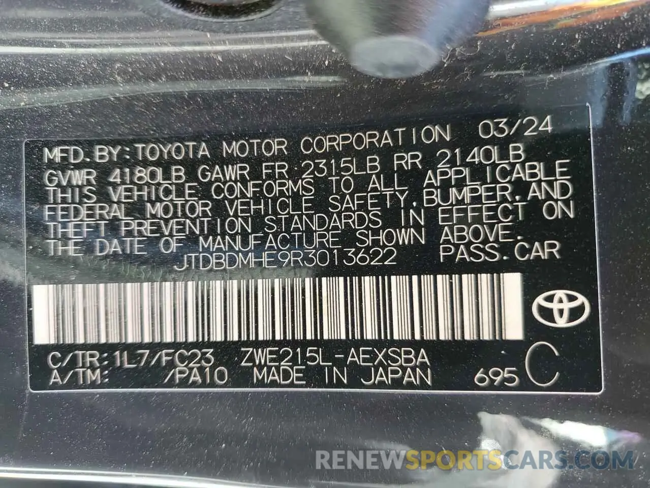 12 Photograph of a damaged car JTDBDMHE9R3013622 TOYOTA COROLLA 2024